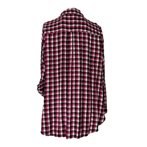 Lane Bryant Top Women 22/24 Pink Black Plaid Button Up Roll Tab Tunic Cabin Farm - Picture 2 of 16